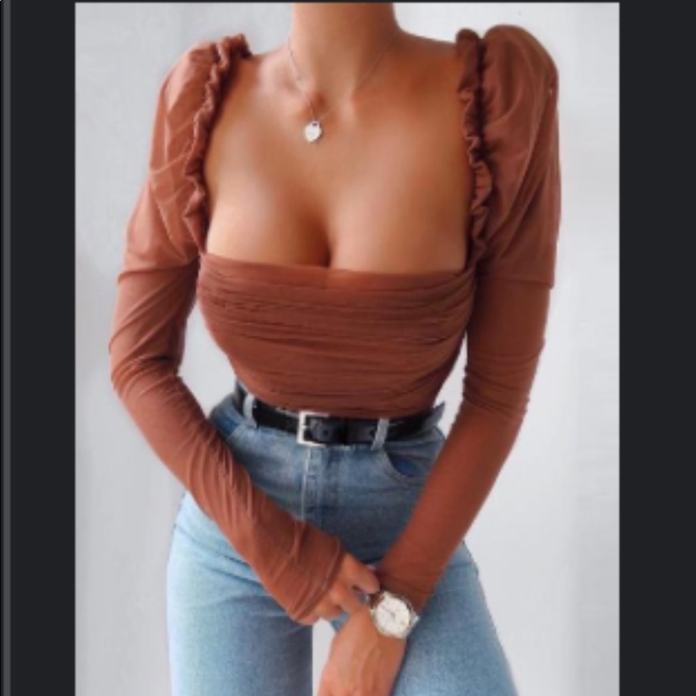 Burnt orange mesh long sleeve S